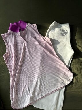 Puma Pink Striped Sleeveless Polo with Bright Purple Collar